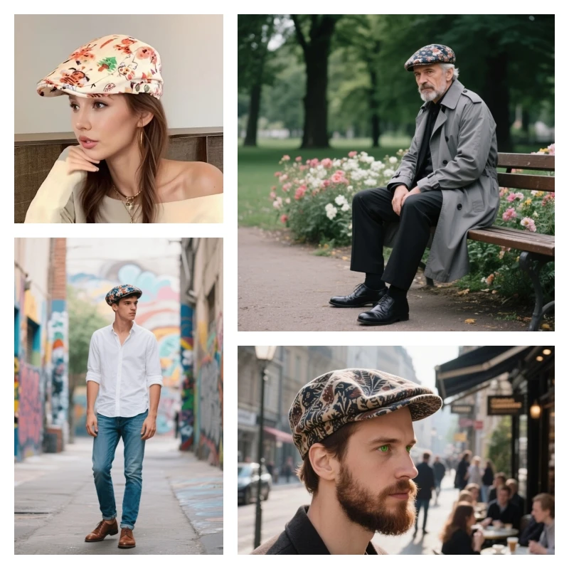 Full-width printing Dance of Skull Men and Women Flat Cap Adjustable Newsboy Cap Beret Ivy Cap Cabbie Flat Hat Irish hat Fishing - view 6