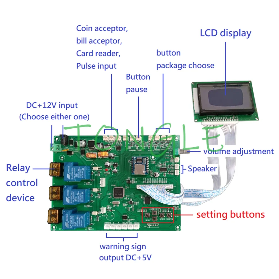 JY-25 LCD Timer Board,Coin Operate Time Control,Auto Board Power Supply for Coin Acceptor, Bill Selector Device, Washing Machine