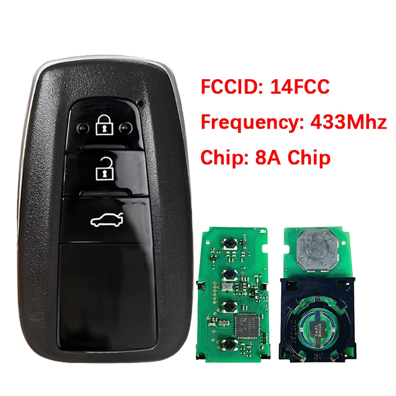 

CN007120 Aftermarket 3 кнопки смарт-брелок с дистанционным управлением 8А чип 433 МГц FCC 14FCC 14FDM-01 89904-33870 для Toyota Camry 2018