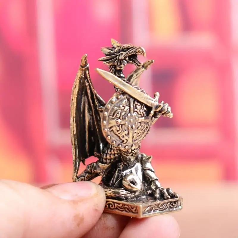 Fantasy Dragon Fighter Figure in Metal with Antique Finish, Detailed Equipment Form, Cast Construction, and the Integrated