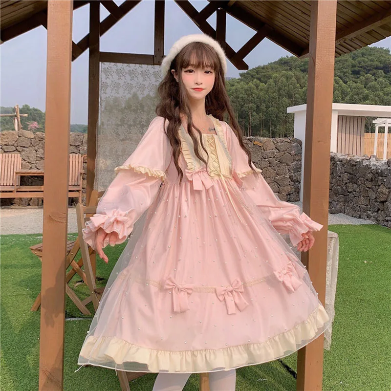 Giapponese Kawaii carino vestito donna morbido Vintage quotidiano dolce pizzo principessa Lolita senza maniche morbido ragazze gotico Cosplay