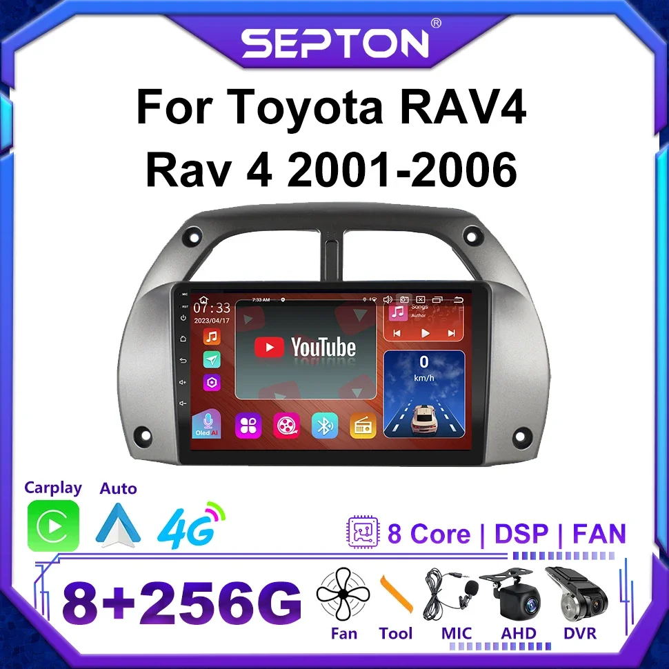 

SEPTON Android12 Car Radio Multimedia Video Player 8+128G Head Unit For Toyota RAV4 Rav 4 2001-2006 Wifi Carplay Android Auto