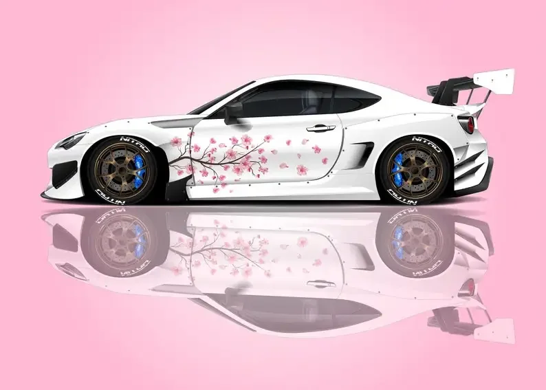 Sakura Cherry Blossom Livery, Japanese Theme Side Car Vinyl Wrap, Universal Size, Large Vehicle Graphics