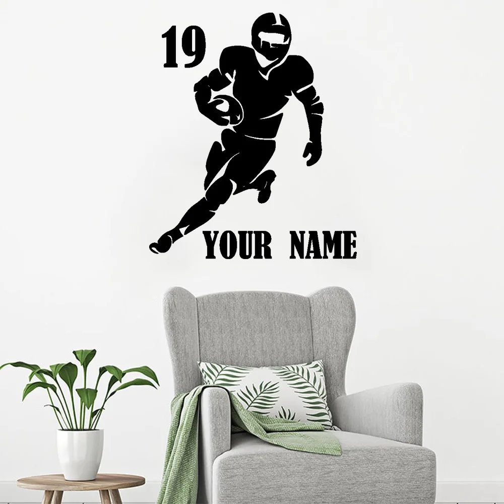 1 pc cool Rugby Sports Colorful Custom Name Wall Sticker Wall Decal Sticker Home Decor For Living Room Kids Room Wall Art Decal