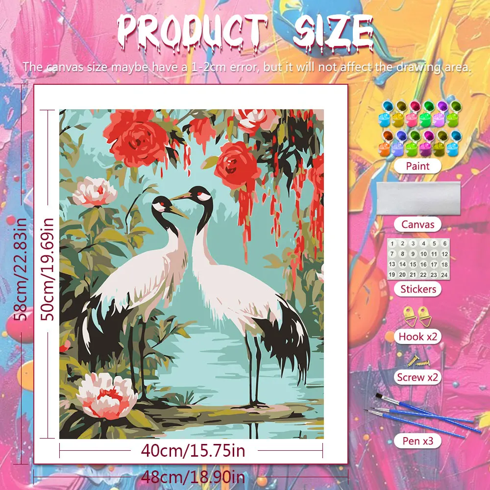 Paint By Numbers Pictures For Adults On Canvas Red crowned Crane Peony Flower Animals Coloring Drawing Oil Paintings Home Decor