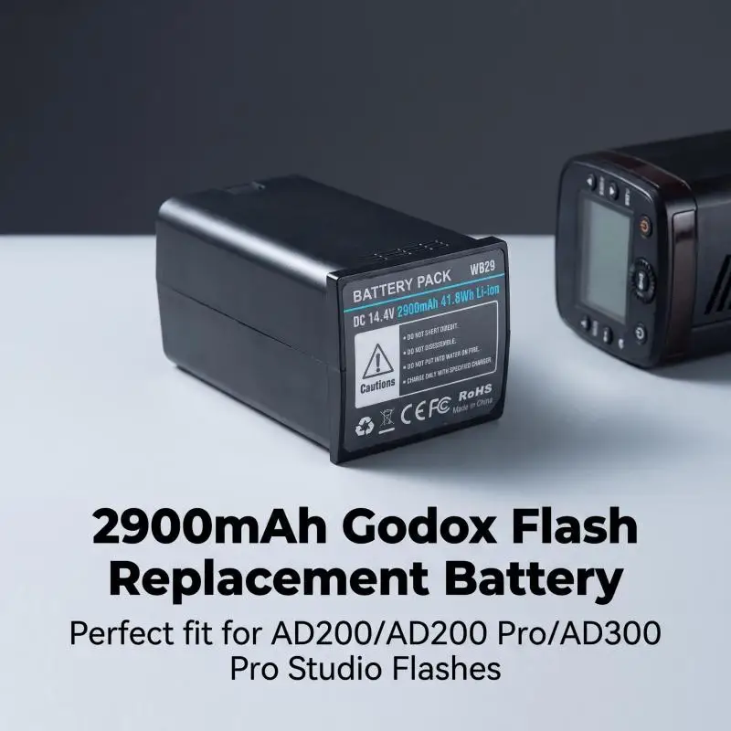 ALLCCX WB29 2900mAh Rechargeable Replacement Battery WB300P For Godox AD200 AD200 Pro II AD300 AD300 Pro Studio Flash Light