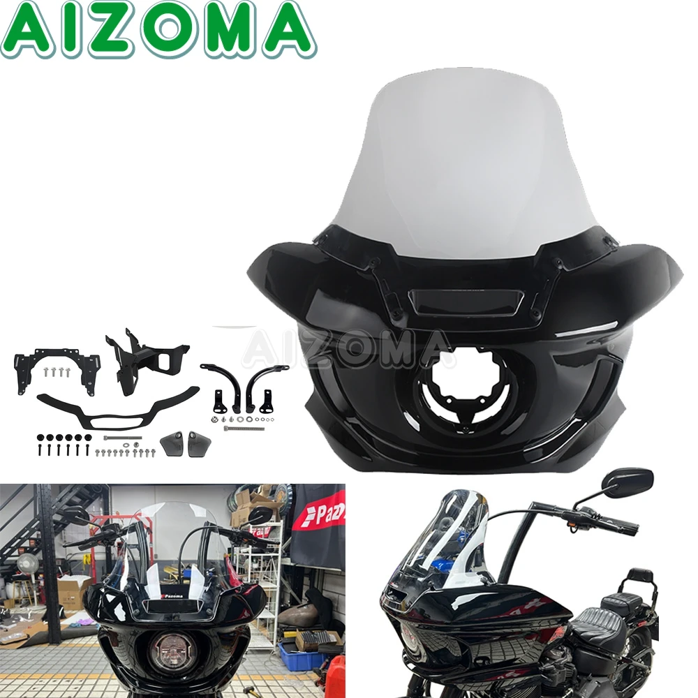 

Headlight Mask Headlamp Fairing Support Bar Motorcycle 7" 9" 14.4" 18.4" Windscreen Cowl For Harley Softail Low Rider FXLRS FXLR