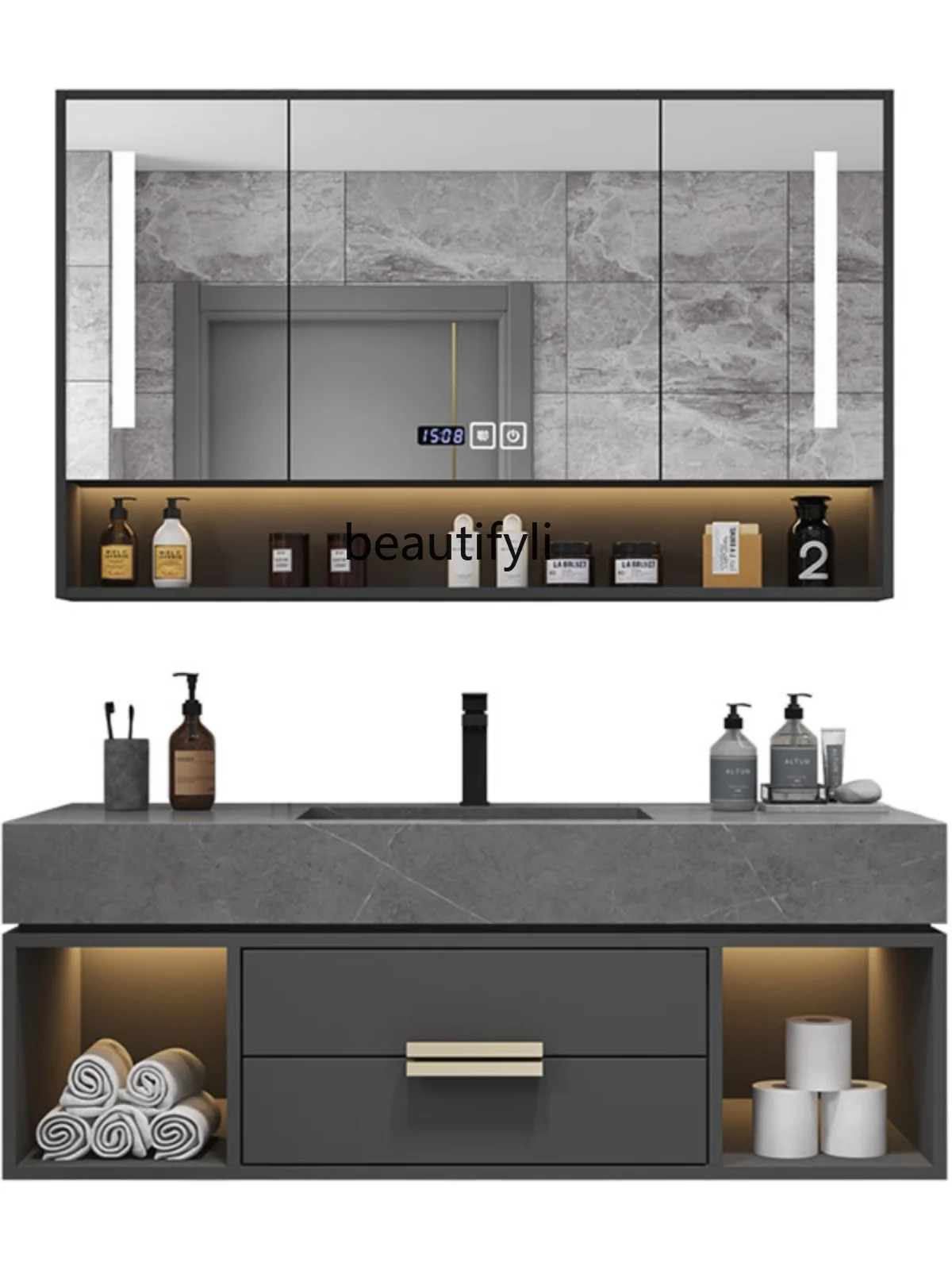 Stone Plate Whole Washbin Bathroom Cabinet Bathroom Washbasin Washstand Light Luxury Bathroom Cabinet Combination