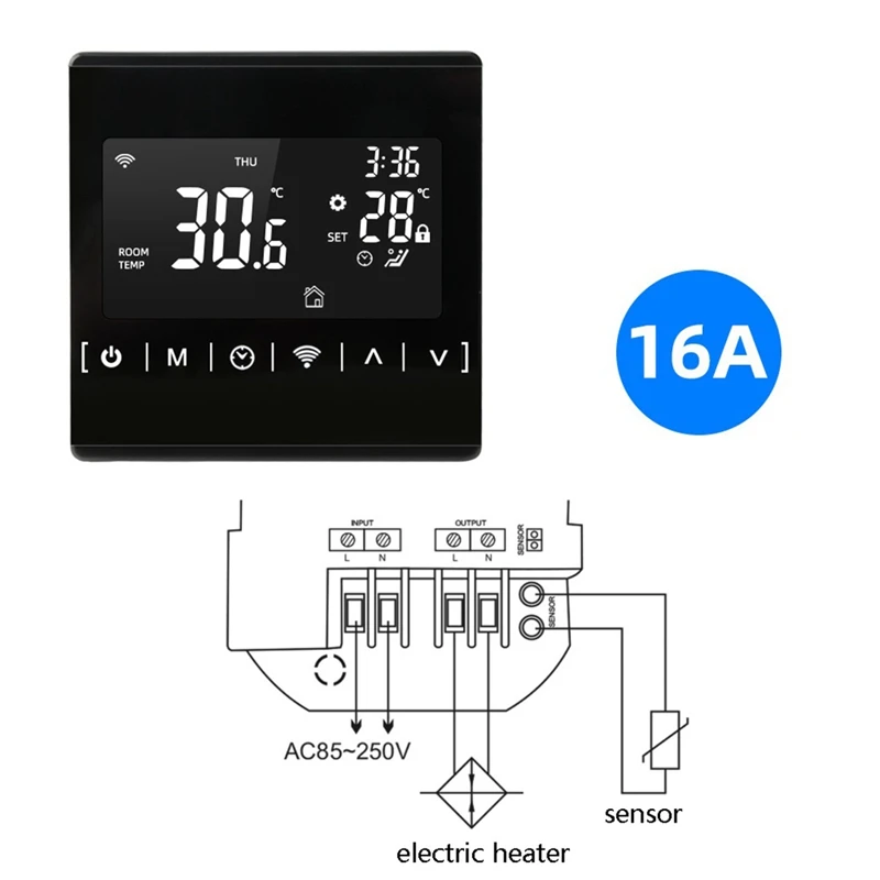 Wifi付きインテリジェントサーモスタット,電気温度コントローラー,LCDタッチスクリーン付き,1823,16a