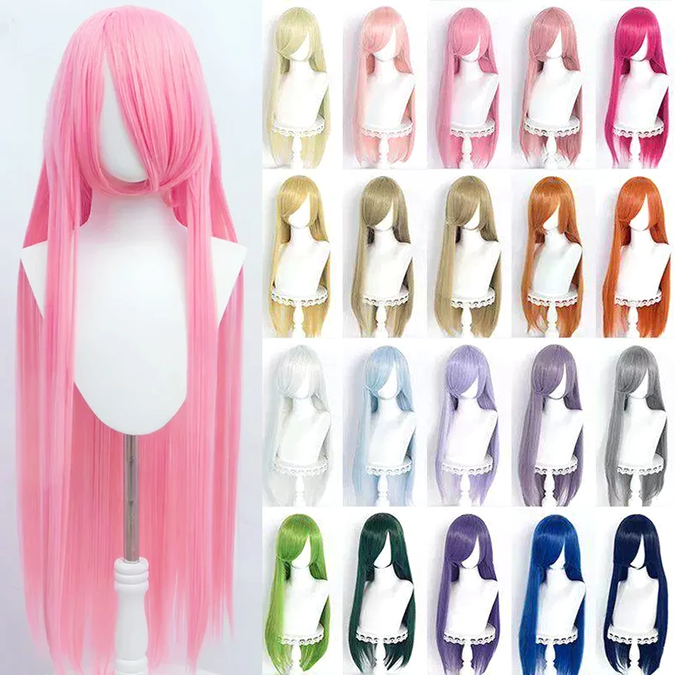 100cm Cosplay Wig Long Straight Cosplay Anime Costume Party Wigs Pink Blue Green Orange Black Purple Synthetic Wig Heat Resistan
