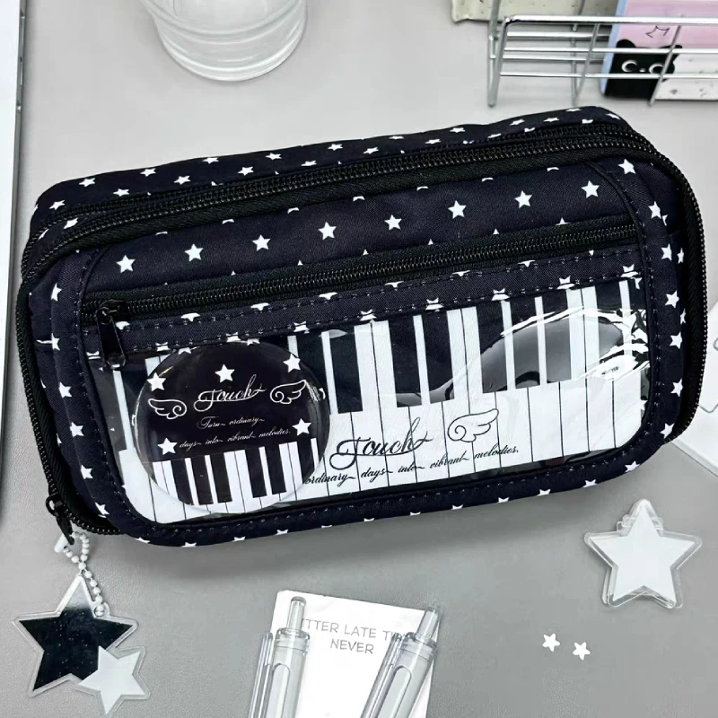 Wallet,Ita Bag With Transparent Display Window,Polka Dot Piano Key Coin Purse,Multi-Layer Earphone Pencil Makeup Storage Bag