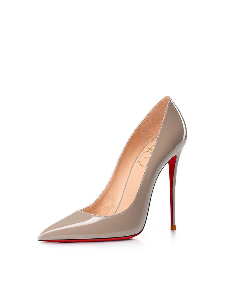 HLTINO Naked Gray Red Bottom Shoes Super Sexy 12cm/4.75Inch High Heel Dress Shoes Shallow Pointed Toe for Autumn Spring Summer