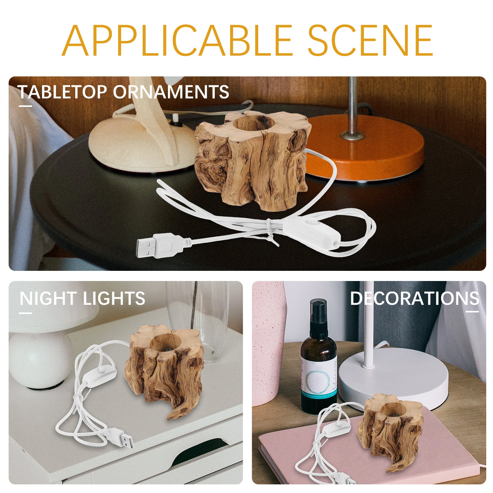 

Crystal Ball Base 6cm High Wood Stump LED Light USB Night Lamp Desktop Decor Wooden Display St for Home Office Gift