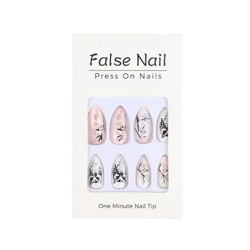 24 個プレスオンネイルミディアムレングスネイルチップフクロウ装飾アーモンド付け爪粘着タブ付きペーストネイルセルフネイル 2025