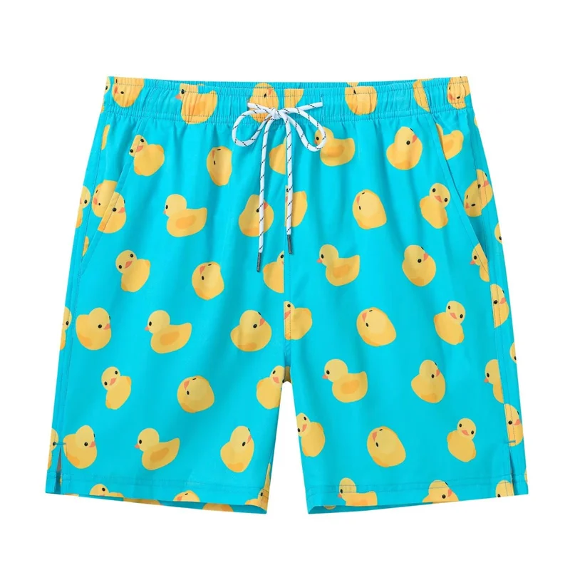 Schattige Gele Eenden Strandshort Mannen 3d Bedrukt Fruit Oranje Bananenzwembroek Unisex Zomer Board Short Snelle Droge Korte Broek