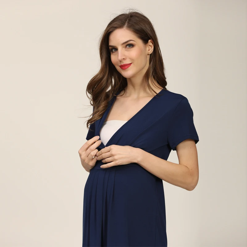 Nuevo vestido de maternidad de verano, vestido de manga corta con cuello en V, vestido liso para mujeres embarazadas, vestidos informales para ir al trabajo y embarazo