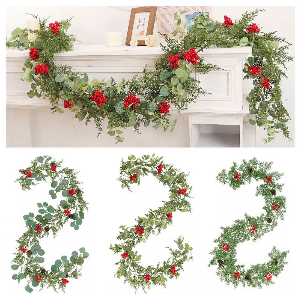 200CM Christmas Pine Rattan Pine Cone Xmas Tree Ornament Artificial Cypress Leaves Garland Eucalyptus Home Decoration