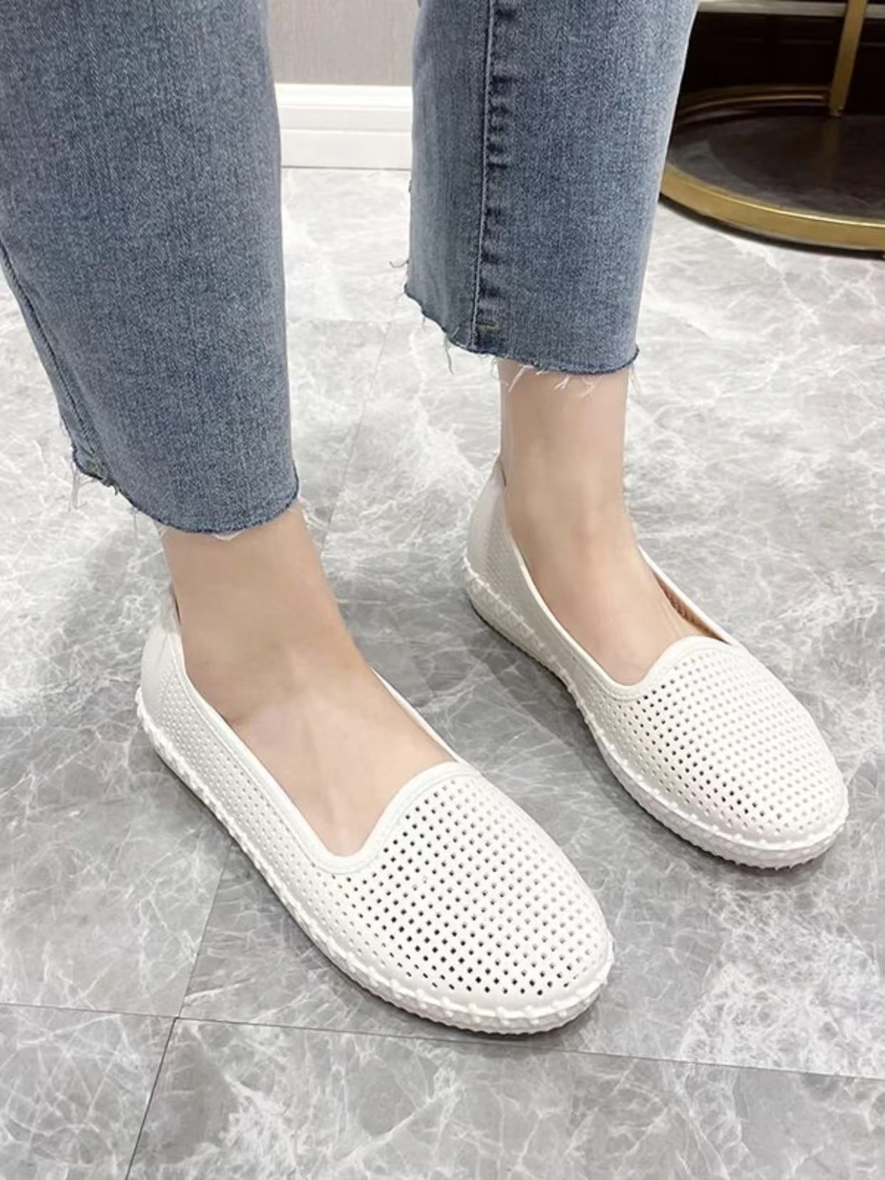 

Женские туфли без шнуровки, бежевые туфли на плоской подошве, Нескользящие дышащие, с круглым носком, лето 2024