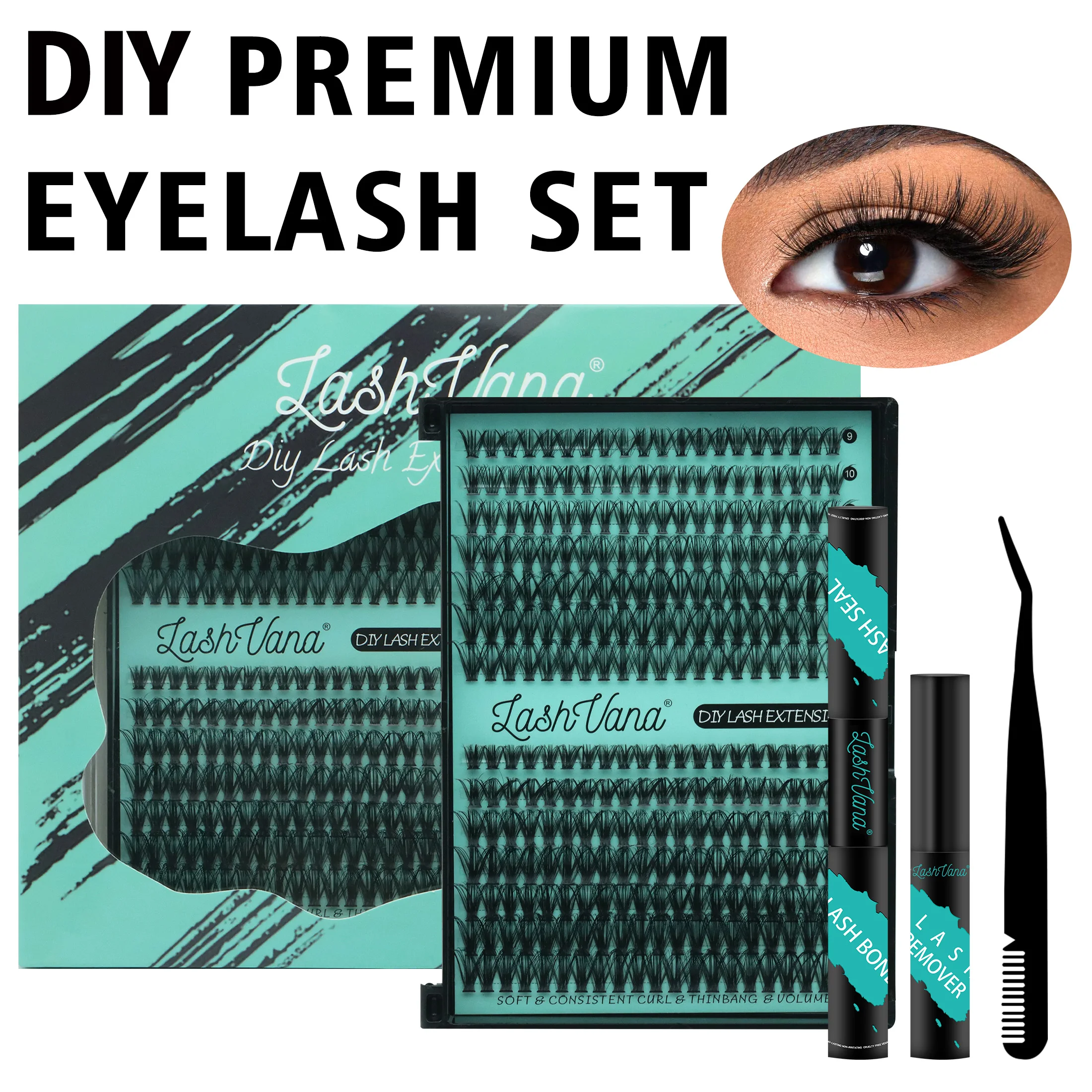 280本入りDIYまつげエクステキット 3040D 8-16mmまつげクラスター つけまつげ＆まつげメイクツール ボンド＆シール＆リムーバー