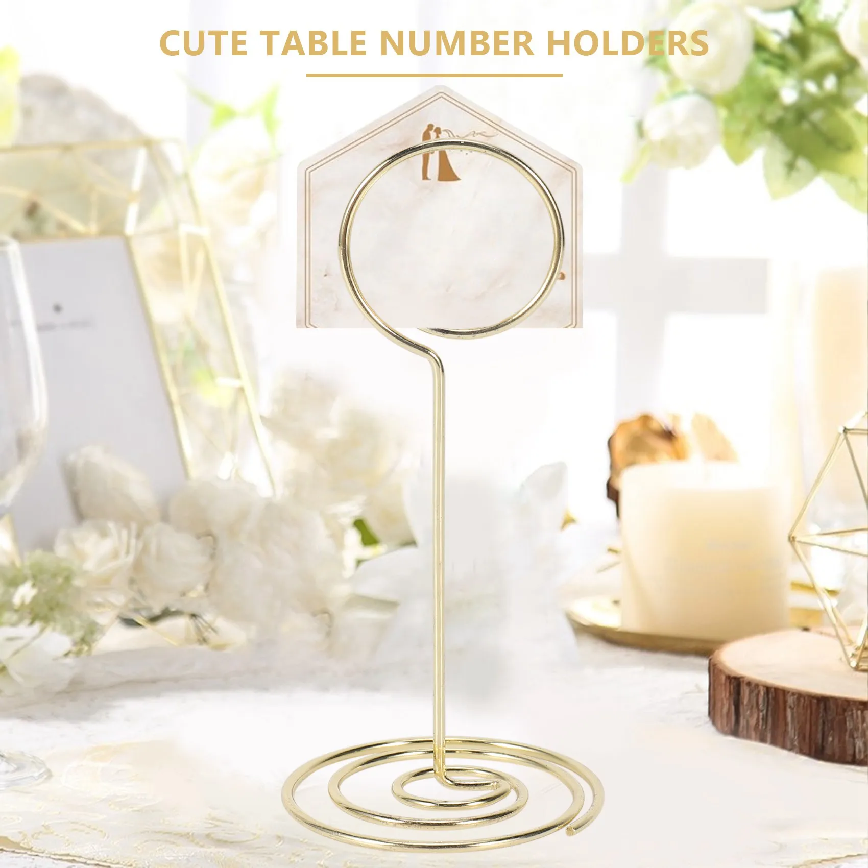 12 Pack Table Number Card Holders Photo Holder Stands Place Paper Menu Clips, Circle Shape (Gold)