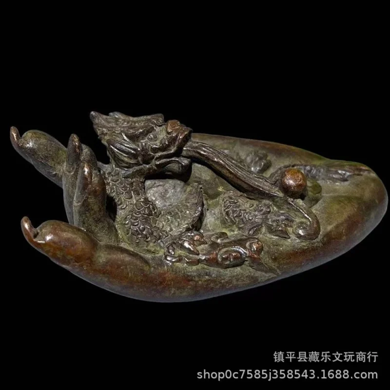 Antique Alloy Buddha Hand Tea Pet, Solid Raw Copper, Auspicious Dragon Design, Good Fortune Symbol