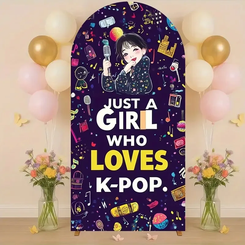 1pc K-Pop Themed Party Backdrop with K-Drama Icons Just Girl Who K-pop Photo Background for K-Drama Fans
