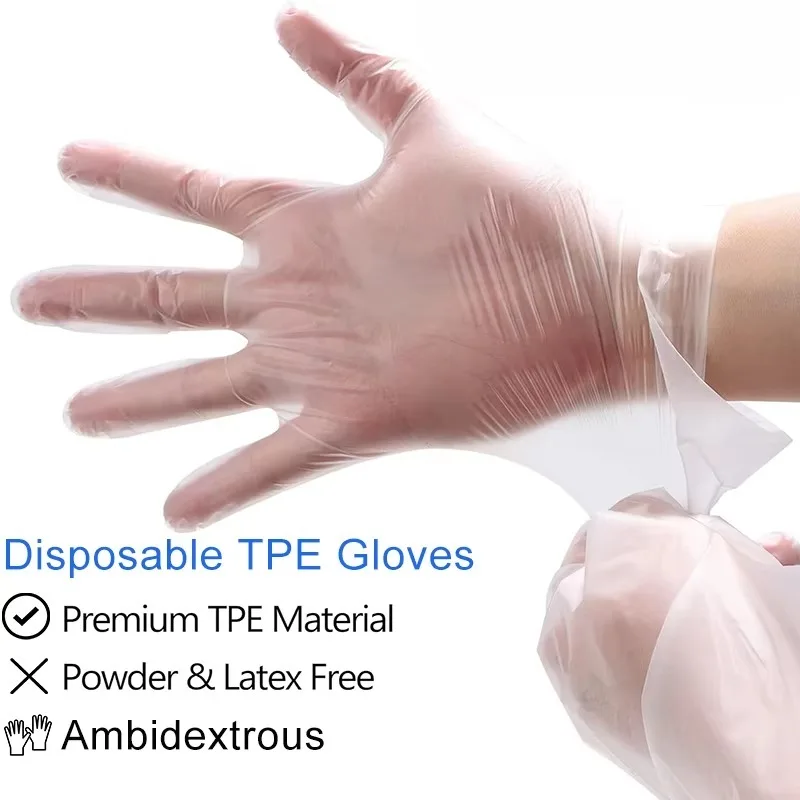 Disposable TPE Gloves Waterproof Oil-Proof Disposable Gloves for Kitchen Bathroom Restaurant Camping Travel Household Cleaning