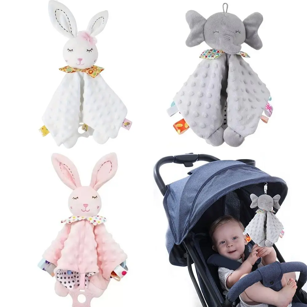 Uroczy kocyk 3w1 dla niemowląt, miękki, uspokajający, w kształcie słonia i królika, ręcznik uspokajający, zabawka uspokajająca, do wózka.