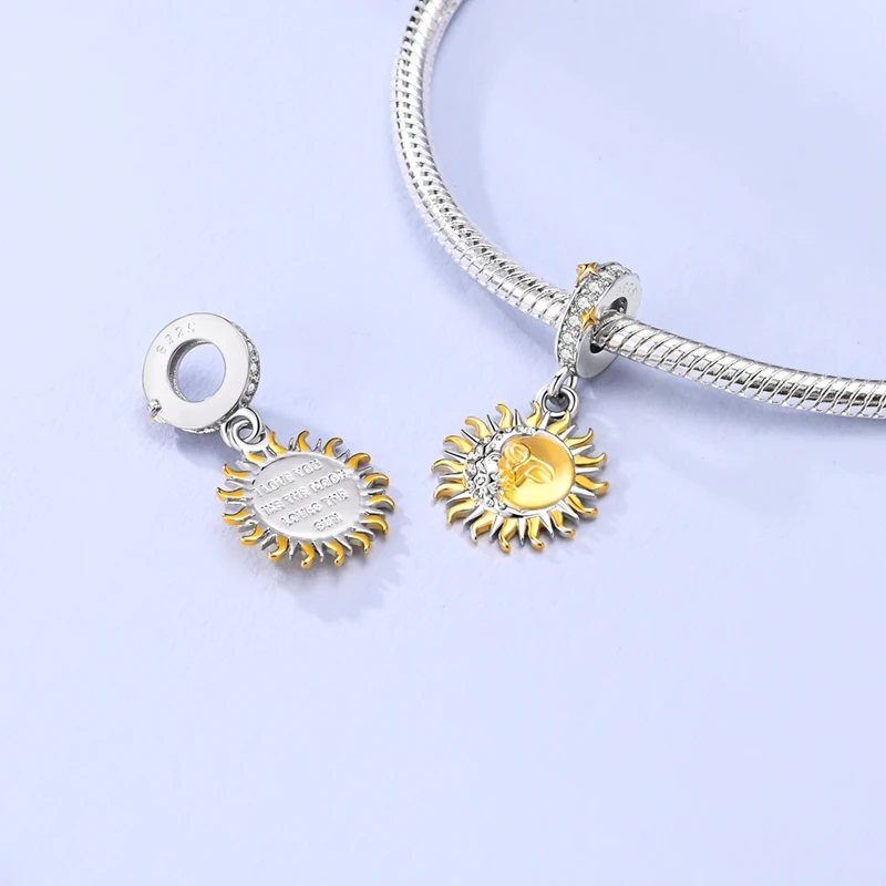 925 Sterling Silber Charms Anhänger Sternenhimmel Mond Sonne Kosmische Perlen Passend für Original Armband Armreif DIY Charms Damenschmuck Geschenke – Detail 9