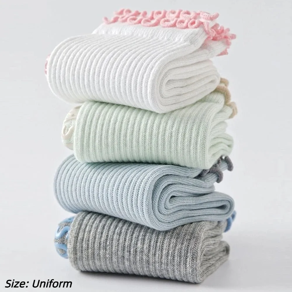 Cotton Pilates Socks for Women Silicone Sole Breathable Mid Tube Socks Double Ruffled Edge High-elastic Floor Socks