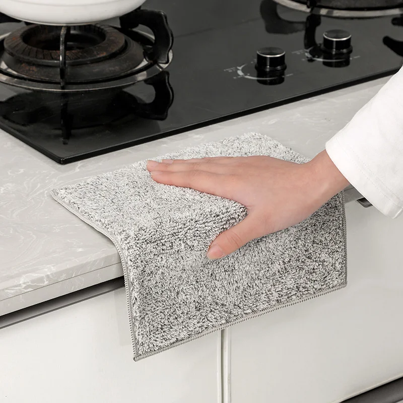 Microfiber Degreasing Dishcloth for Household Cleaning, Grey Bamboo Charcoal, Absorbent, Thickened, Kitchen Cloth, 30x30cm, 3Pcs