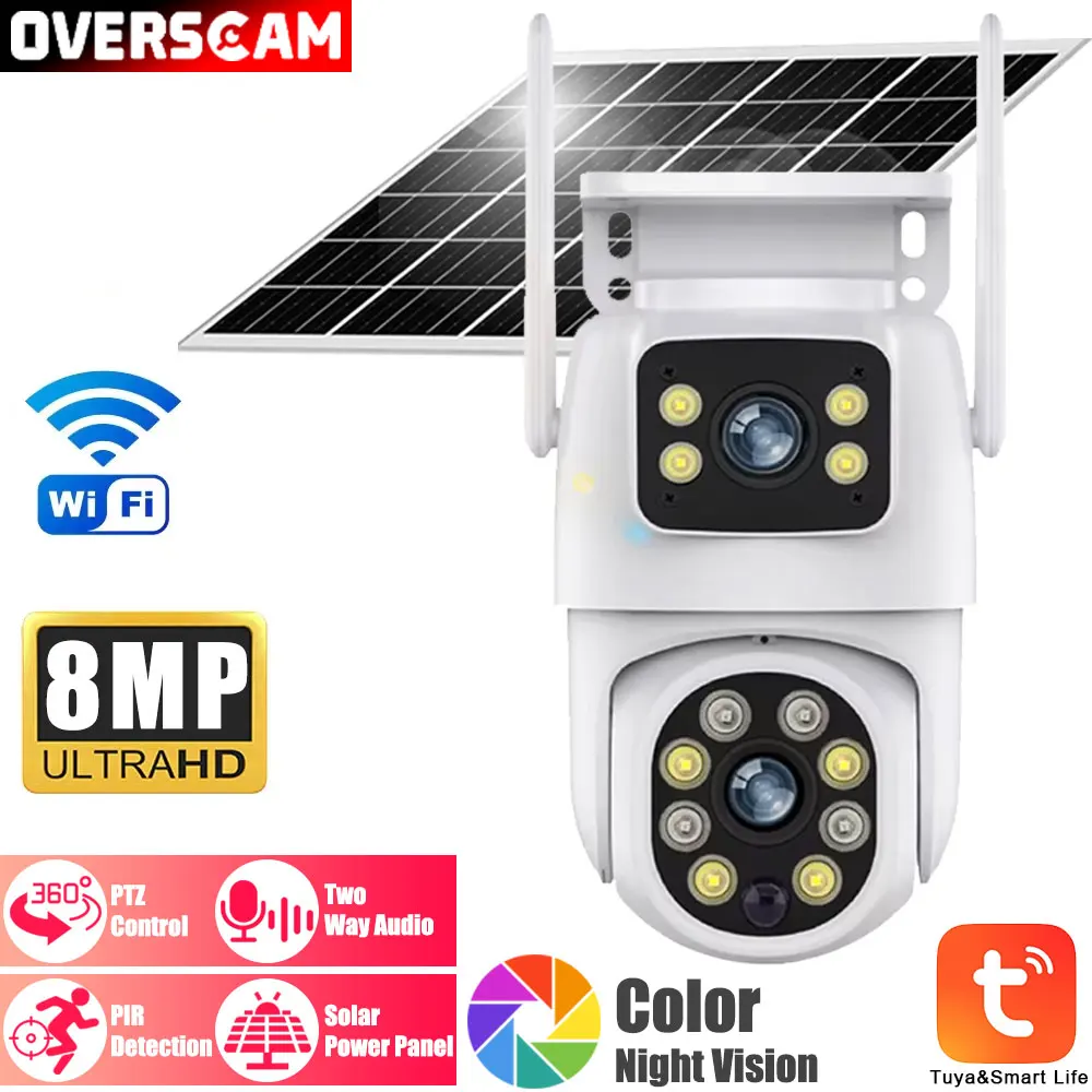 

Tuya 8MP Dual Lens Battery Solar WiFi Full HD Dual Screen Human Motion Tracking Outdoor Security Surveillance Protection Camera