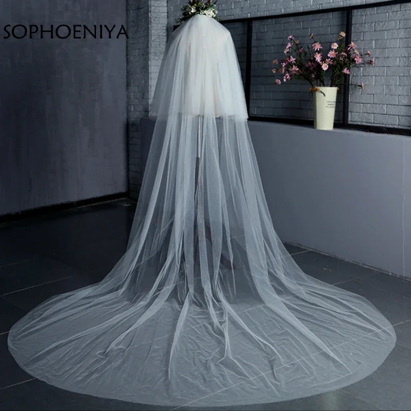 Hot Sale White Ivory 3 Meter Bridal veil Long Cathedral with Comb Two Layer Cut Edge Weddings Accessories Velo De Novia 2024