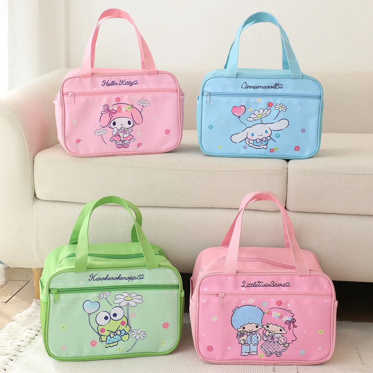 Hello Kitty Portable Lunch Bag Sanrio Kuromi Cinnamoroll Kuromi School Bento Portable Dinner Container Picnic Food Storage Bag