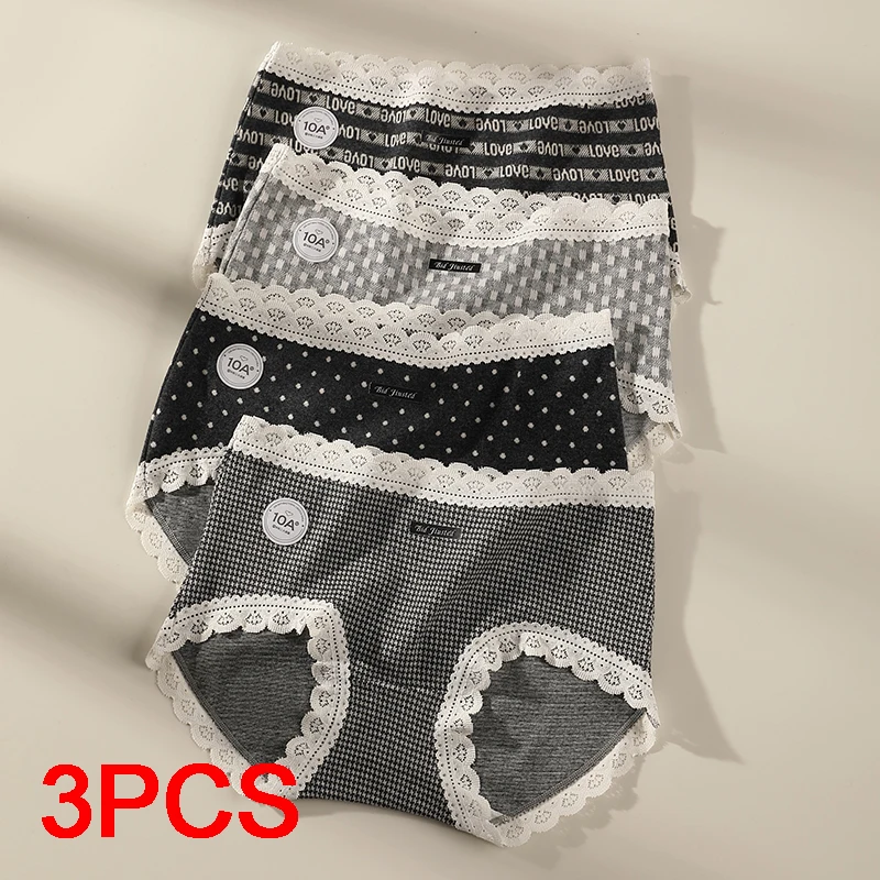3Pcs Women Underwear Lady Fashion Women's Cotton Briefs Panties Set Pack Lingerie Sexy Lace Triangular Seamless Briefs Panties