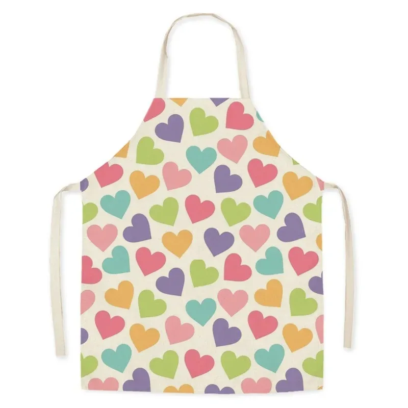 Cartoon Love Linen Work Apron Elements Printed Heart Forming People Kitchen Cooking Sleeveless Waist Apron