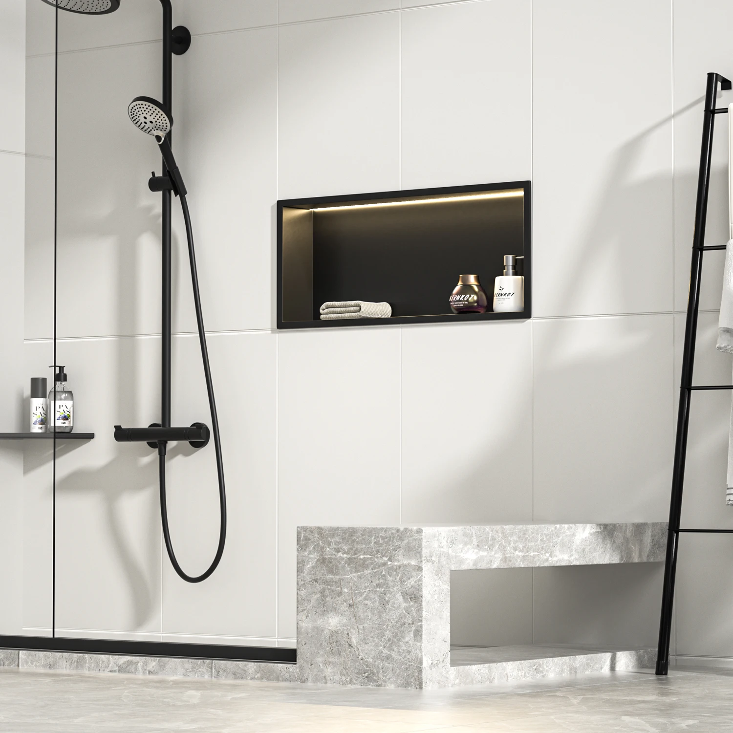 

Dropshipping Matte Black 12x24 Stainless Steel Shower Wall Niche LED Lights IPX65 Waterproof Rated FCC Certified for Bathroom