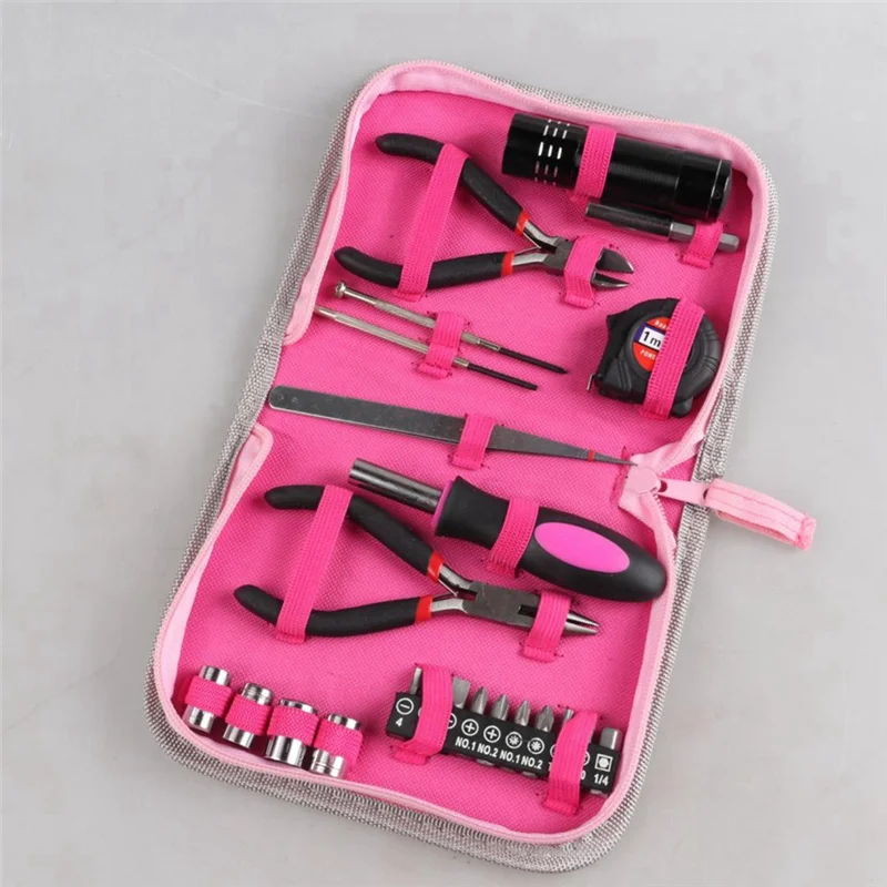 24-Hour Delivery 23Pcs Household Repair Tool Kit, Multifunctional Pink Home Hand Tool Set, Portable Women Repair Tool For DIY Ho