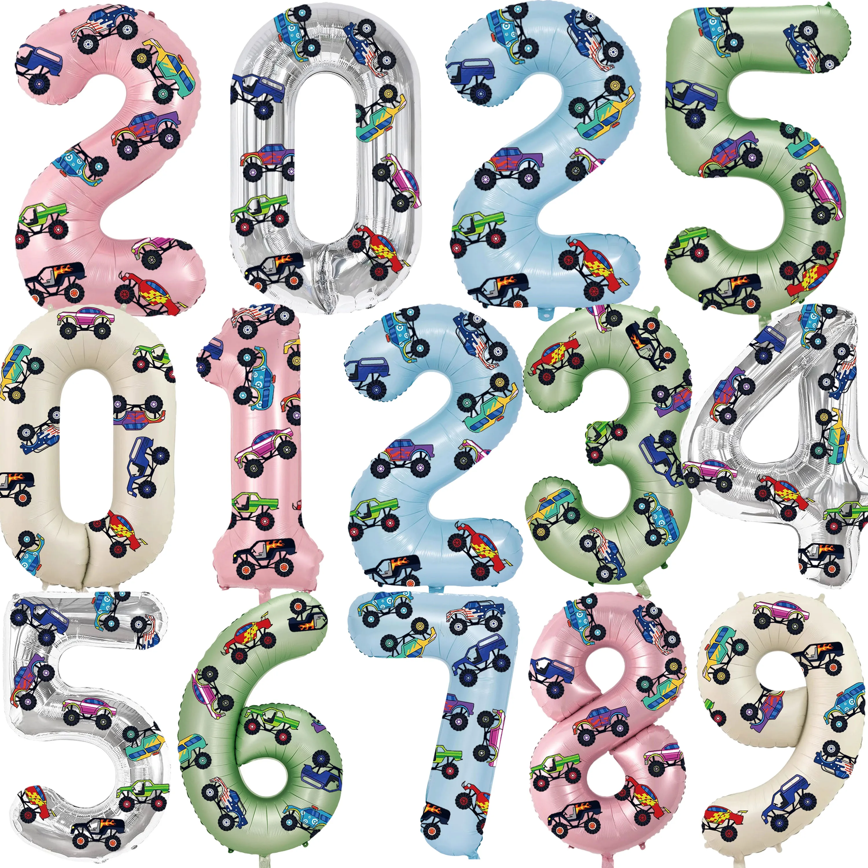 

32in Cartoon monster truck Foil Number Balloons 0-9, Multicolor for Wedding/Birthday/Halloween/Party Decor, Home Supplies