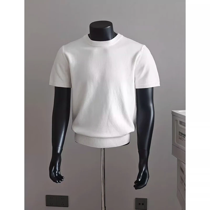 2026 Summer Men's Classic Style Knitted Short-Sleeved Slim-Fitting T-Shirt with American-style Shoulder Hem