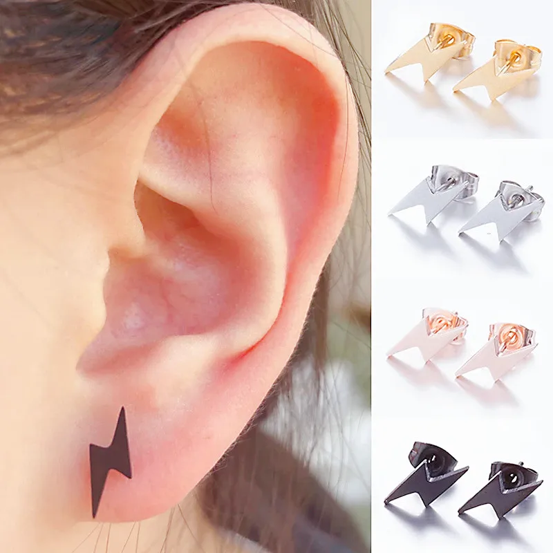 Simple Lightning Stainless Steel Stud Earrings For Women Party Girl Gifts Designer Earring Accessories Boucle D’Oreille Femme