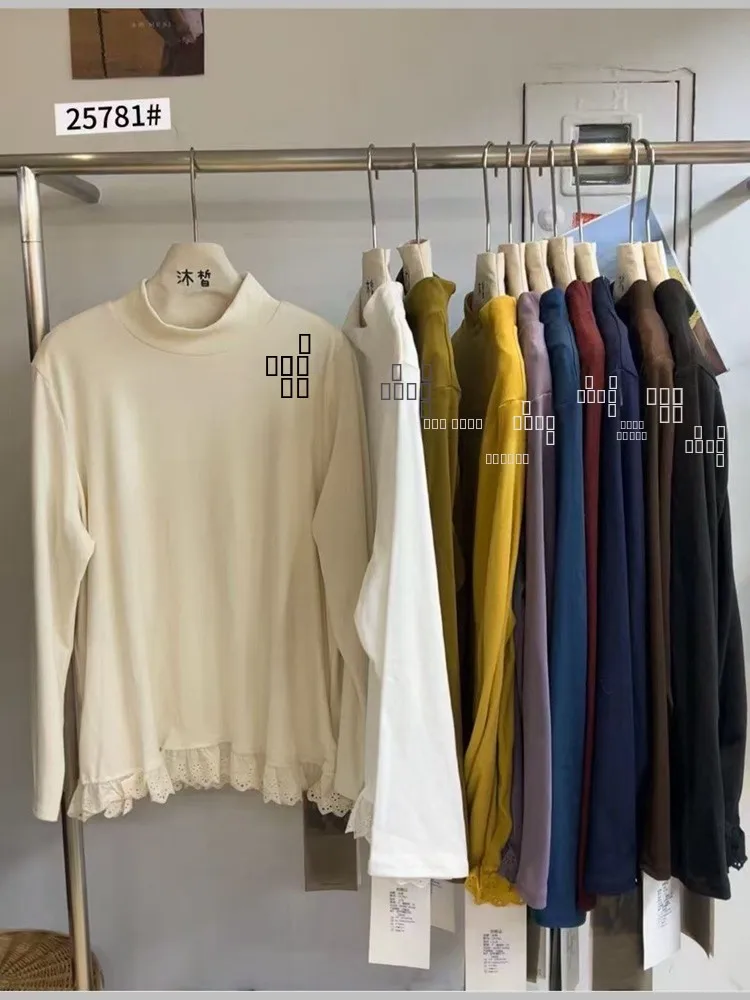 

Женская осенне-зимняя универсальная базовая кофта Muxi с высоким воротником, кружевными вставками и длинными рукавами, милый топ