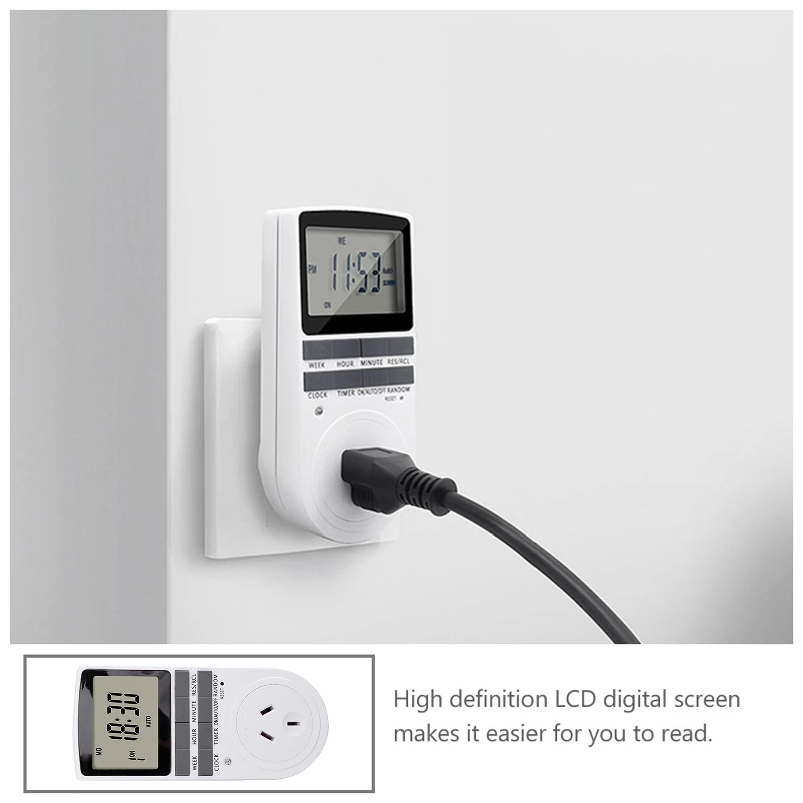 Intelligente Timer-Steckdose, digitale programmierbare Timer-Steckdose mit LCD-Display, 10 Programme, 1-Minuten-Intervall für Haushaltsgeräte