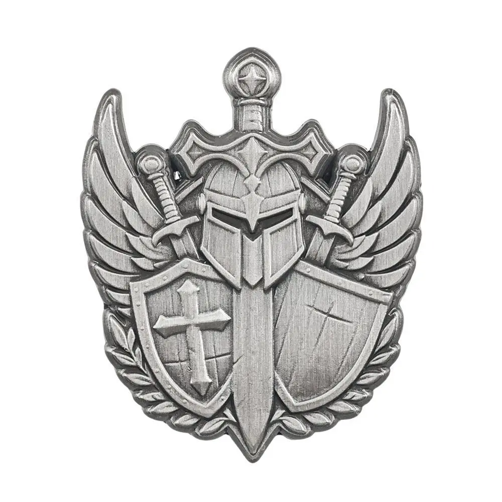 Templar Sword Shield Wing‑relief Emblem Pin Vintage Distressed Metal Brooch of Medieval Crusades 1PC