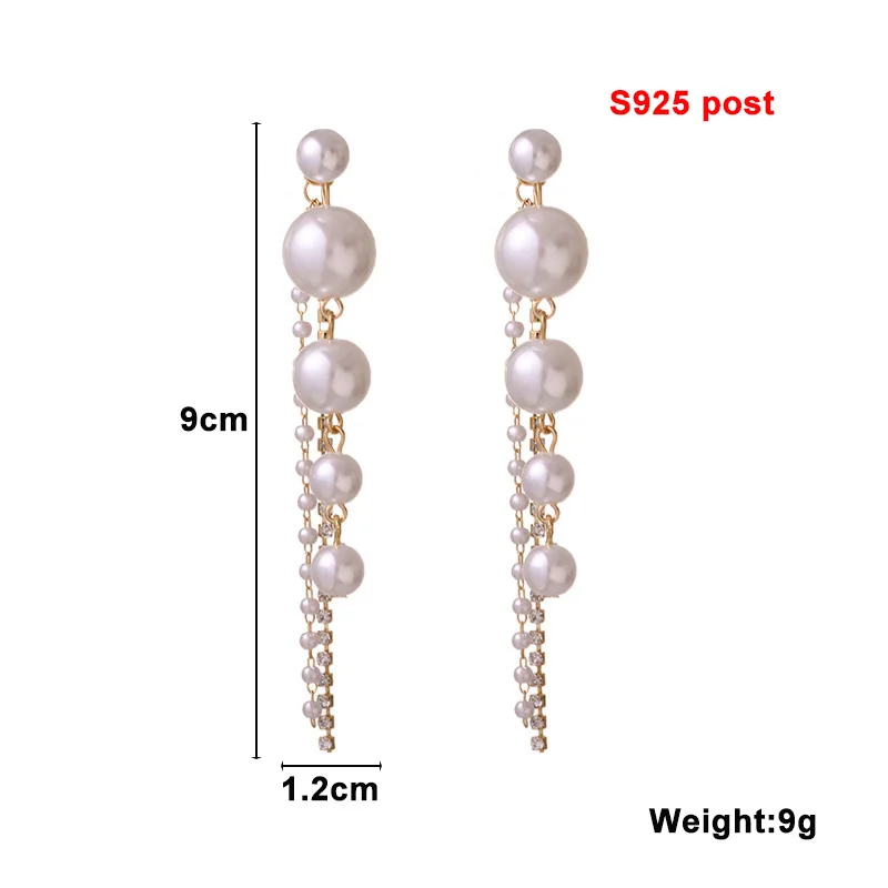 New Pearl Long Hanging Earrings for Women Luxury Crystal Korean Multi-layers Elegant Drop Earrings Imitation Pearl Earings