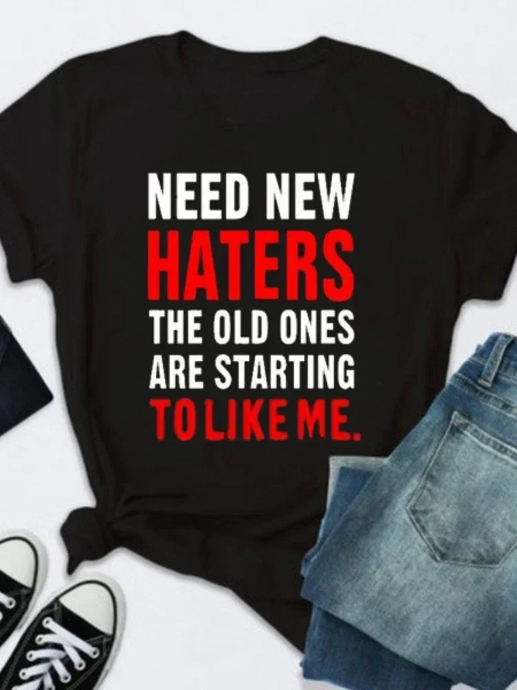 Need New Haters Letter Print T Shirt Women Short Sleeve O Neck Loose Tshirt Summer Women Tee Shirt Tops y2k clothes