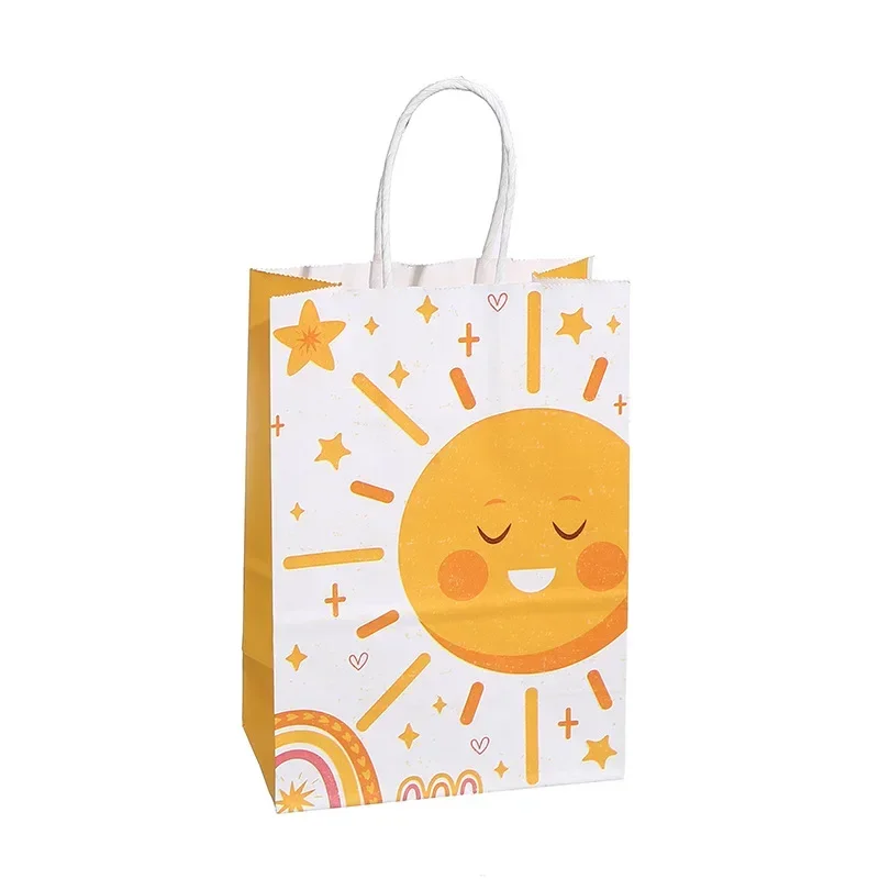 6Pcs Sun Theme Paper Kraft Gift Packing Bags Shopping Bag First Trip Candy Bag for Wedding Baby Shower Birthday Party Decoration