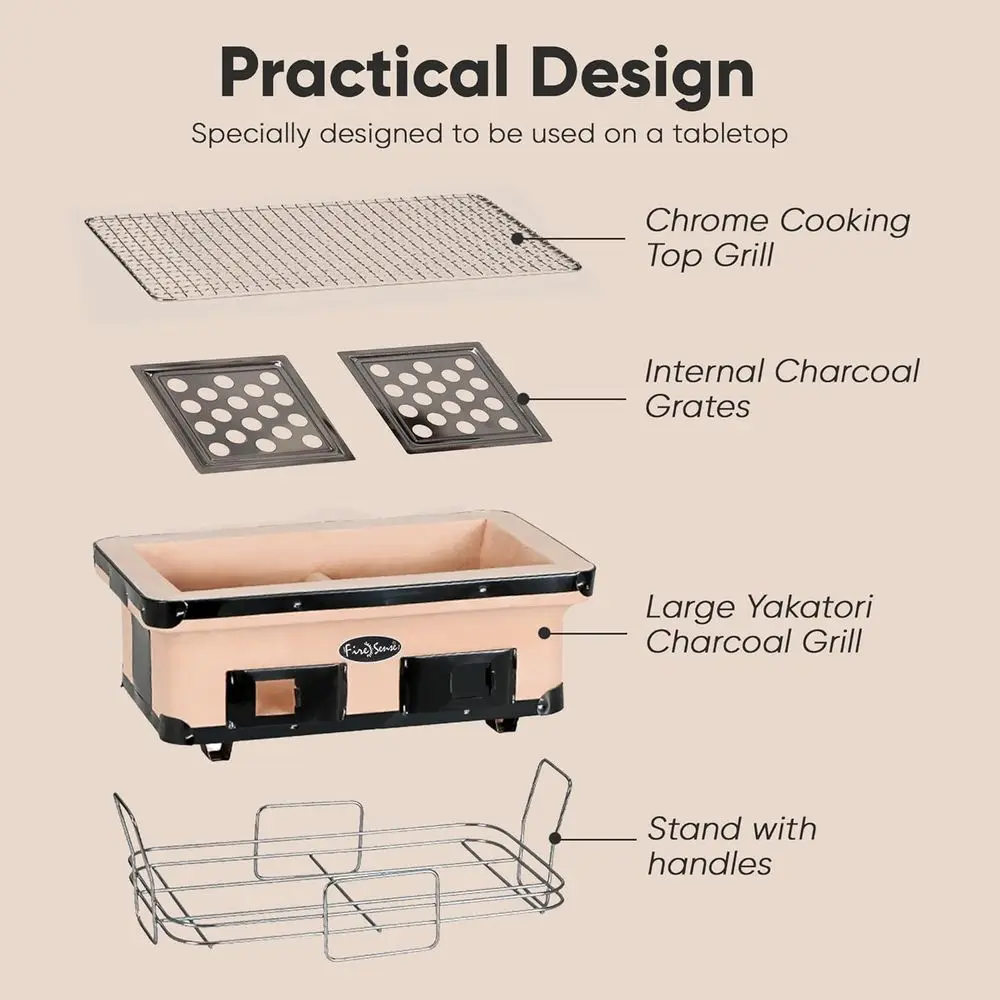 Internal Grates Charcoal Chrome Cooking Grill Japanese Table BBQ Handmade Using Clay Adjustable Ventilation Outdoor Barbec Campi