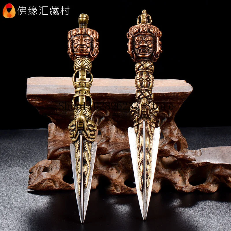 Tibetan ritual object, Vajra Danda with a horse head, Nepalese handcrafted, copper upper part, iron lower part, five-pronged Vaj