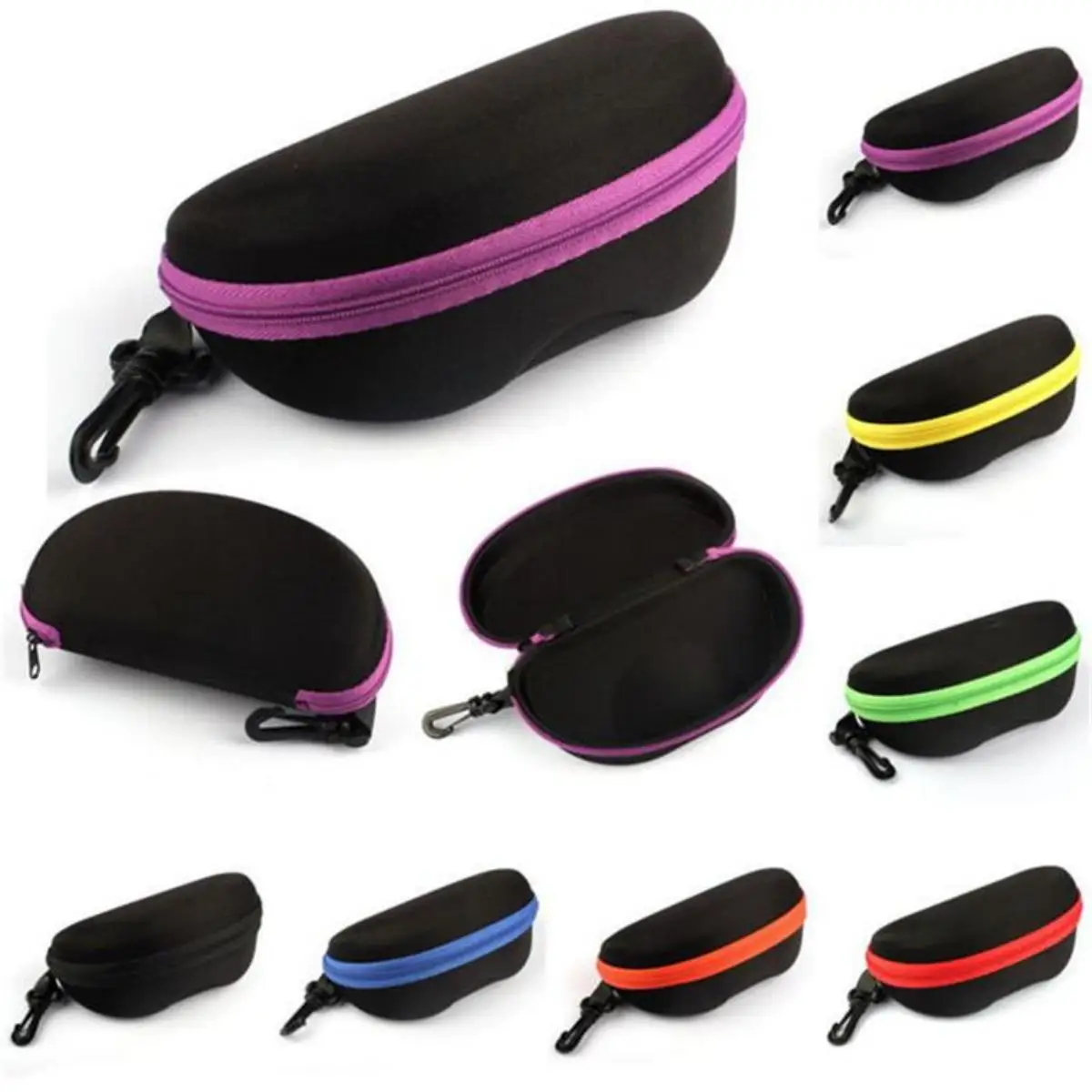 1pc Sunglasses Glasses Case Portable Hard Sunglasses Case Travel Zipper Eyeglass Case Sunglasses Travel Case with Cloth and Hook